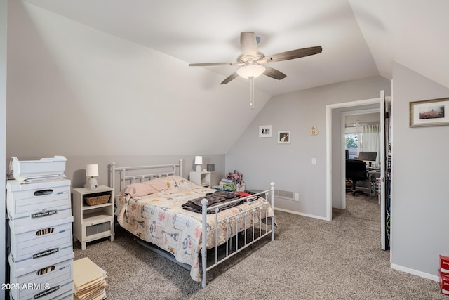7738 N 185th Ave, Waddell, AZ 85355 - carpeted bedroom featuring visible vents, baseboards, ceiling fan, and lofted ceiling
