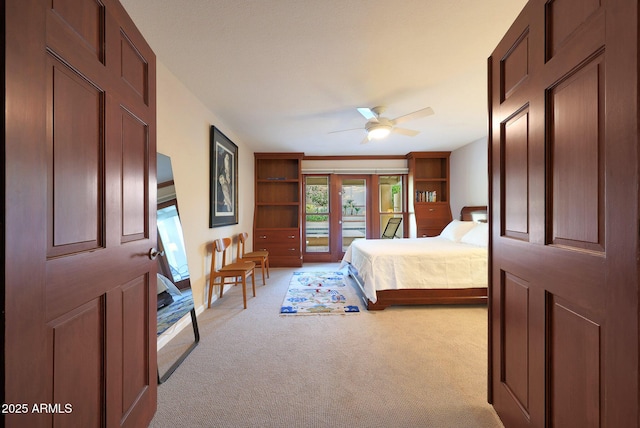 3417 E Mission Ln E, Phoenix, AZ 85028 - bedroom with light colored carpet, access to outside, and ceiling fan