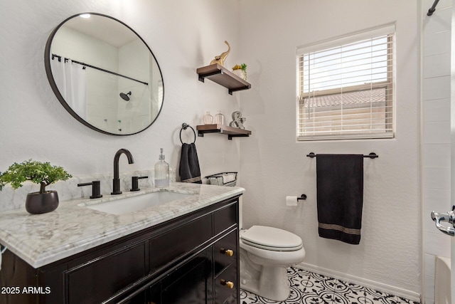 15246 N 138th Ln, Surprise, AZ 85379 - bathroom with toilet, tile patterned floors, vanity, and curtained shower