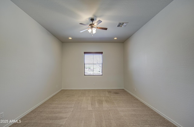 6192 S Claiborne Ave, Gilbert, AZ 85298 - empty room featuring visible vents, baseboards, a ceiling fan, recessed lighting, and light colored carpet