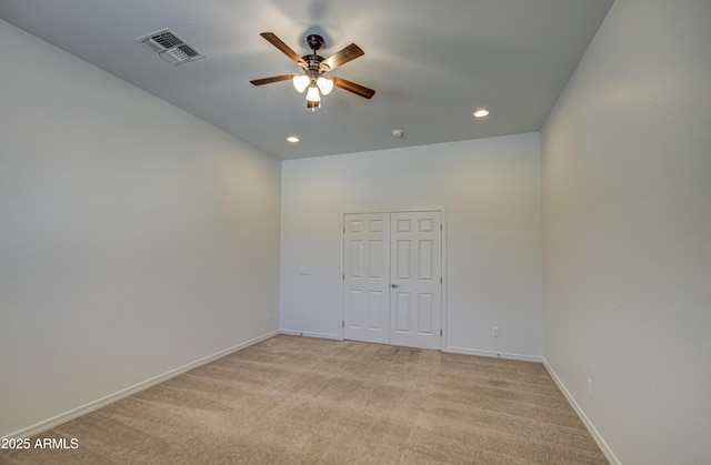 6192 S Claiborne Ave, Gilbert, AZ 85298 - empty room featuring visible vents, baseboards, ceiling fan, recessed lighting, and light colored carpet