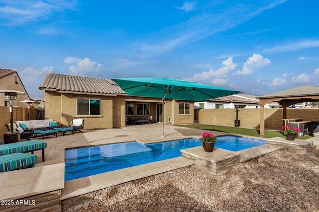 view of swimming pool featuring an outdoor hangout area and a patio