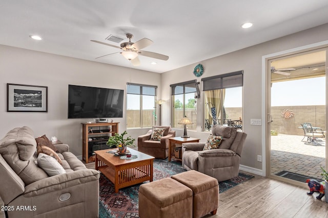 16756 S 181st Ln, Goodyear, AZ 85338 - living area featuring ceiling fan, wood finished floors, and recessed lighting