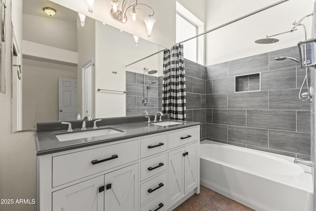 351 N Danyell Dr, Chandler, AZ 85225 - full bath featuring shower / tub combo, double vanity, and tile patterned flooring