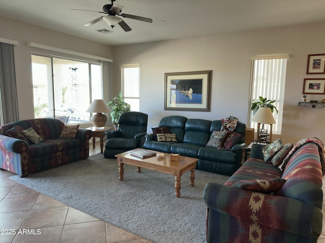 4116 E Sierra Sunset Trl, Cave Creek, AZ 85331 - living area with a ceiling fan, light tile patterned flooring, and visible vents