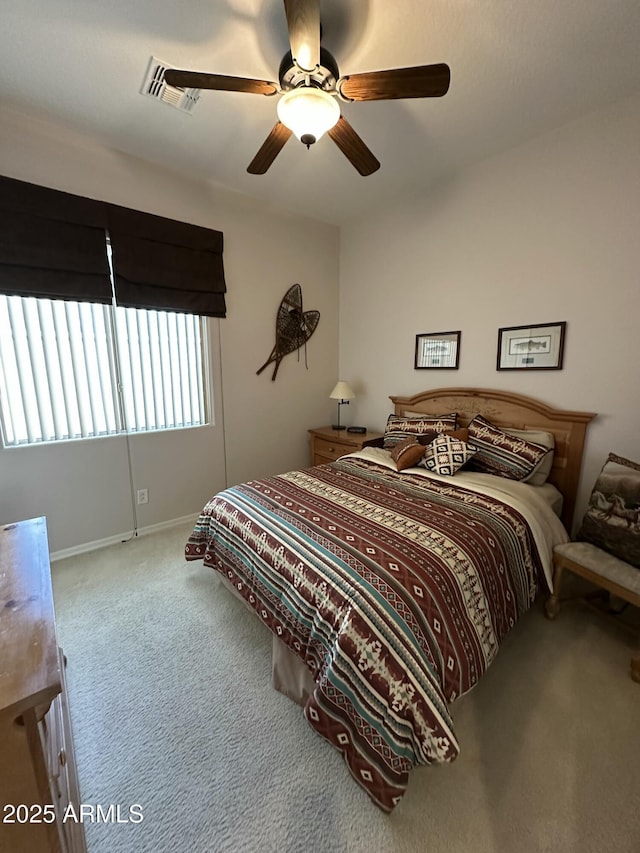 4116 E Sierra Sunset Trl, Cave Creek, AZ 85331 - bedroom with baseboards, carpet flooring, visible vents, and a ceiling fan