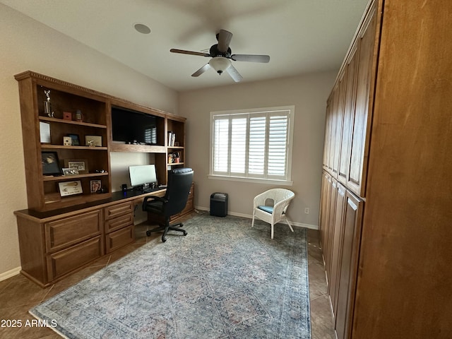 4116 E Sierra Sunset Trl, Cave Creek, AZ 85331 - tiled home office with ceiling fan and baseboards