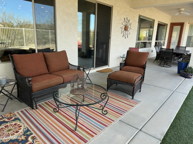 4116 E Sierra Sunset Trl, Cave Creek, AZ 85331 - view of patio / terrace with outdoor dining area, an outdoor hangout area, and a ceiling fan