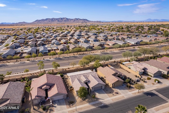 drone / aerial view featuring a mountain view