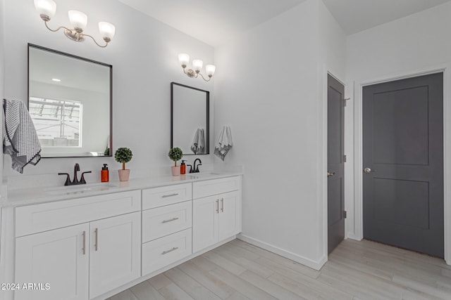 bathroom featuring vanity and wood-type flooring