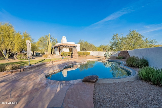 7845 E Dynamite Blvd, Scottsdale, AZ 85266 - view of pool with a gazebo, a fenced backyard, and a patio