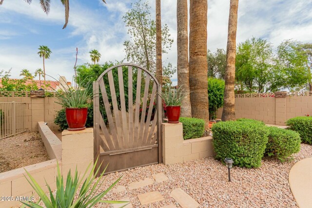 view of gate with fence