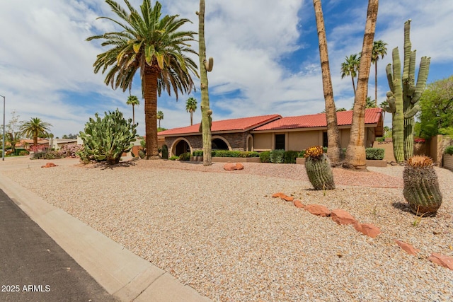 view of front of house with a tiled roof and stucco siding