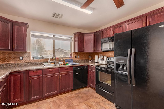 1507 W Mesquite Ave, Apache Junction, AZ 85120 - kitchen featuring black appliances, a sink, dark brown cabinets, and tasteful backsplash