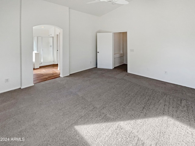 carpeted empty room with ceiling fan