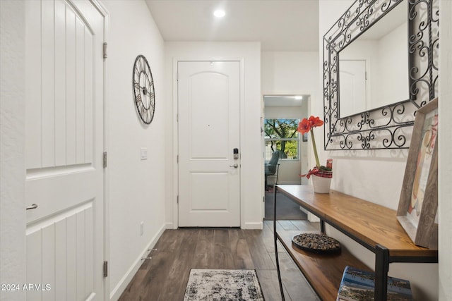 doorway to outside with dark hardwood / wood-style floors