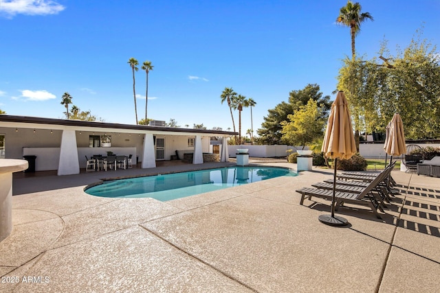 view of swimming pool with a patio