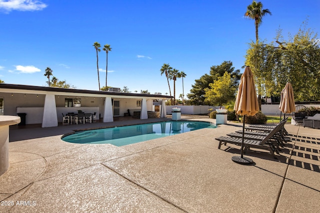 view of swimming pool with a patio area