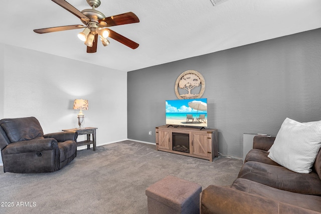 2412 W Camp River Rd, San Tan Valley, AZ 85144 - carpeted living room with ceiling fan and baseboards