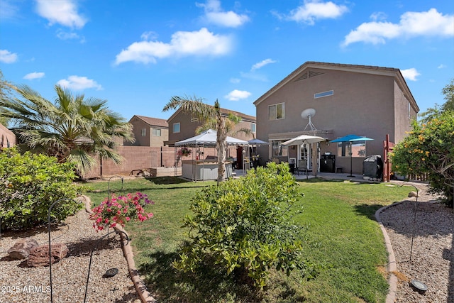 2412 W Camp River Rd, San Tan Valley, AZ 85144 - view of yard with a jacuzzi, a fenced backyard, a gazebo, and a patio
