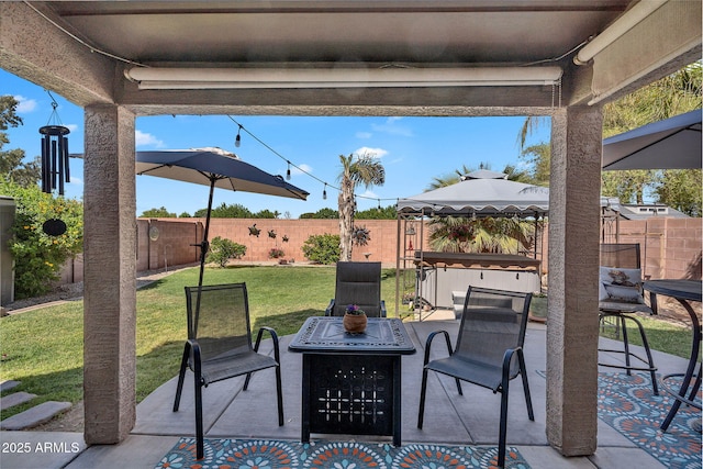 2412 W Camp River Rd, San Tan Valley, AZ 85144 - view of patio / terrace featuring a fenced backyard and an outdoor fire pit
