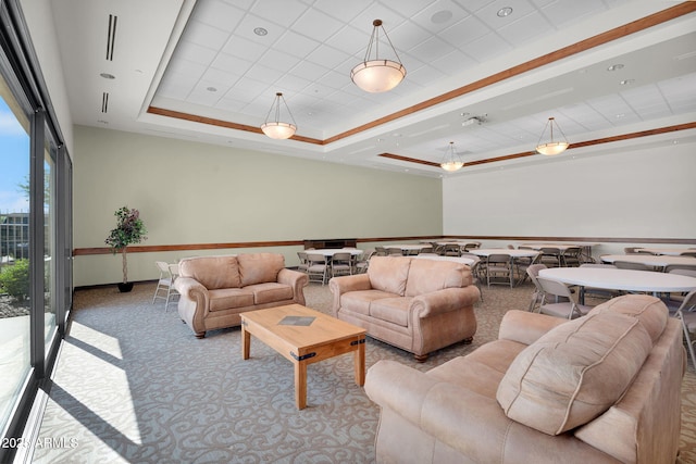 2412 W Camp River Rd, San Tan Valley, AZ 85144 - carpeted living room featuring a raised ceiling