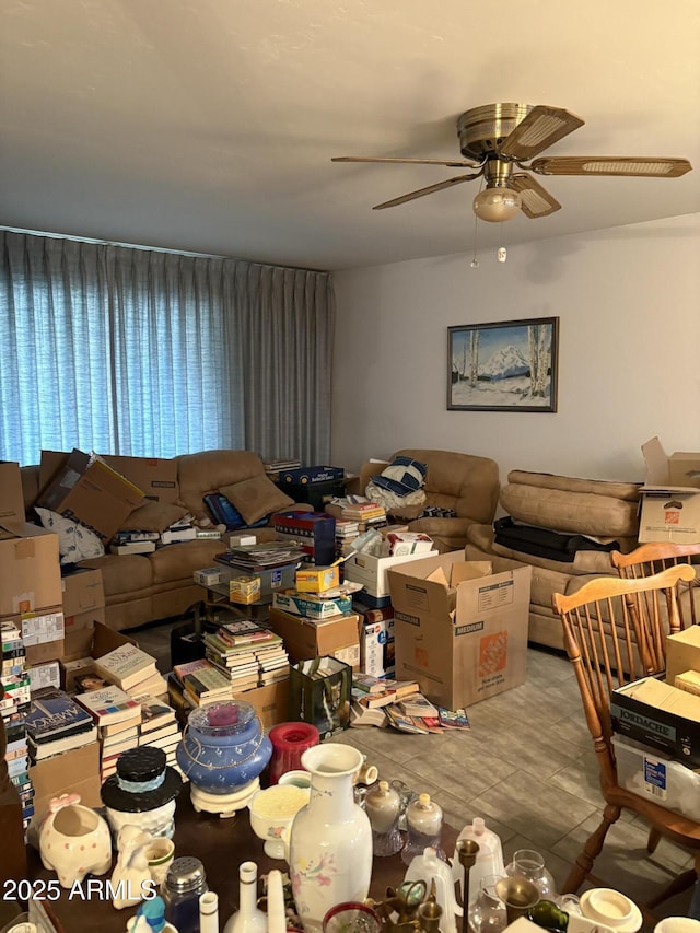 living room with ceiling fan