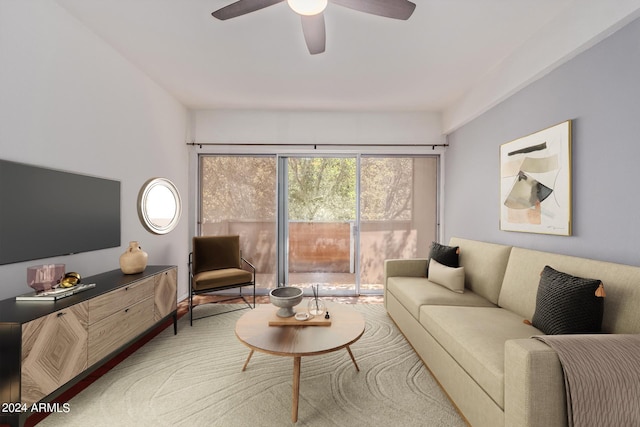 living room featuring ceiling fan