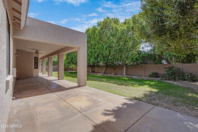 view of patio / terrace featuring ceiling fan