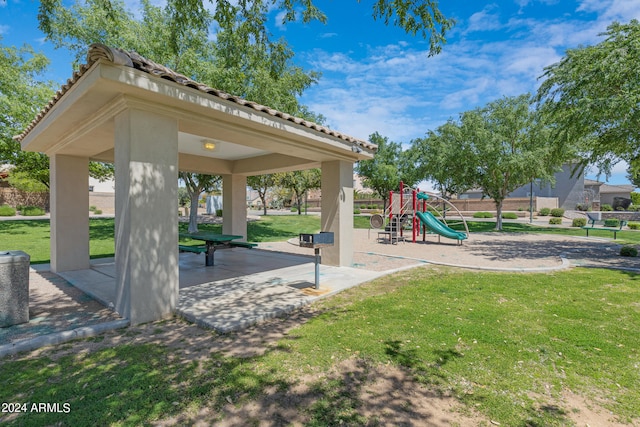 view of playground featuring a yard