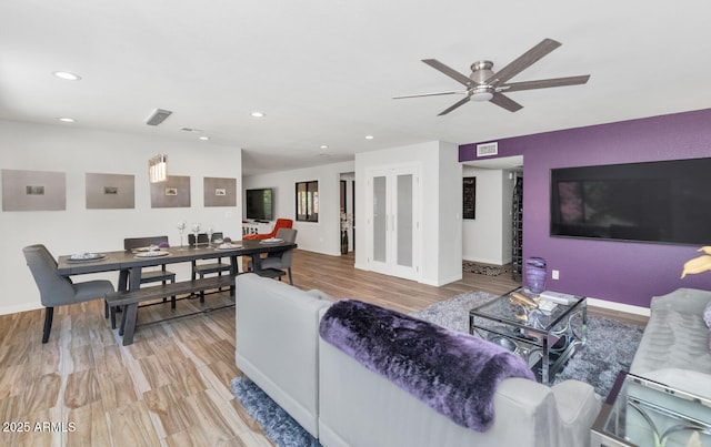 7806 N Via Del Sol, Scottsdale, AZ 85258 - living area with wood finished floors, recessed lighting, and a ceiling fan