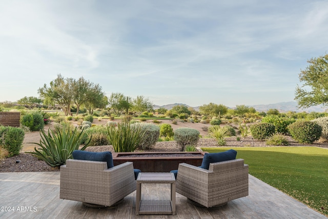 view of patio / terrace with a mountain view