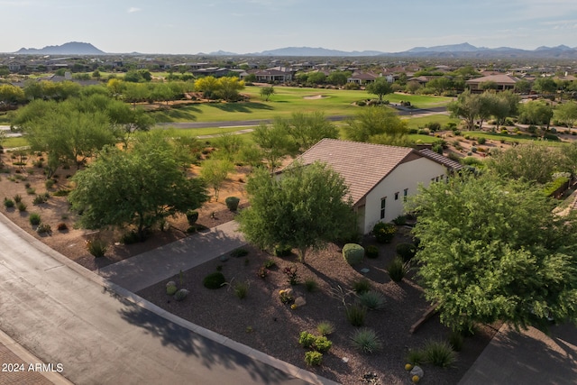 drone / aerial view featuring a mountain view