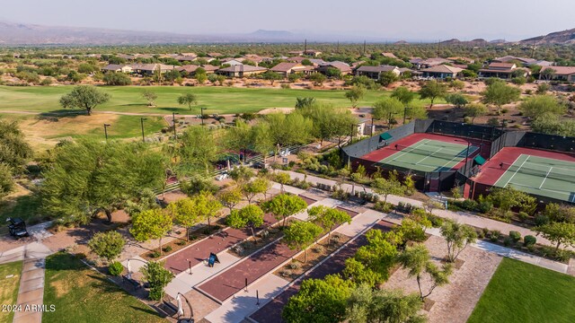 drone / aerial view featuring a mountain view