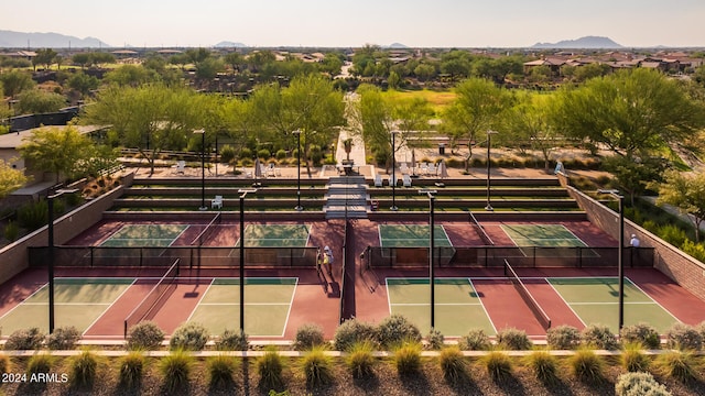 view of sport court featuring a mountain view