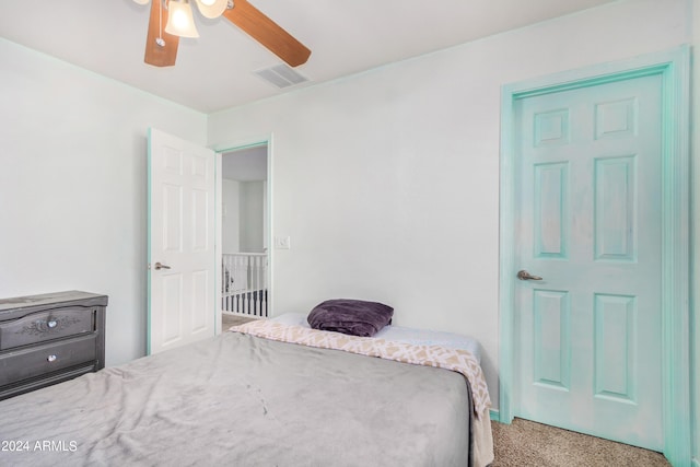 bedroom with carpet floors and ceiling fan