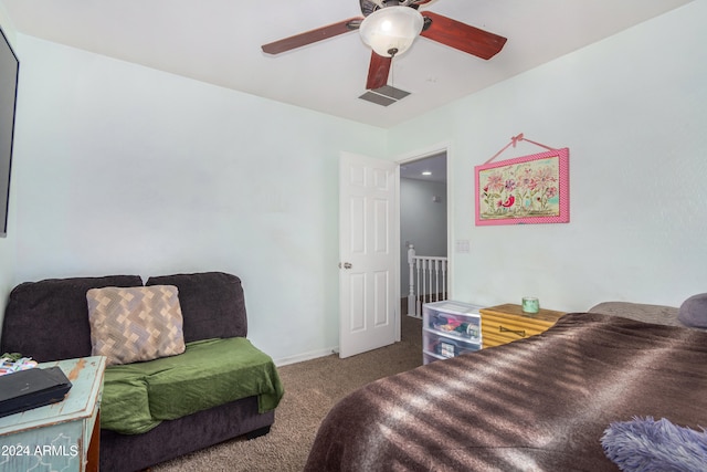 bedroom with carpet floors and ceiling fan