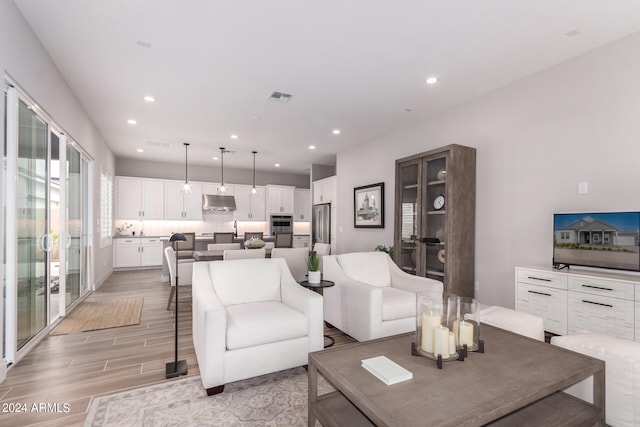 living room with light wood-type flooring