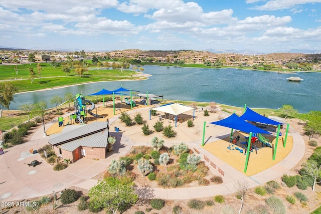 aerial view featuring a water view