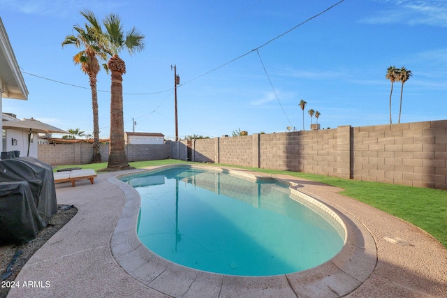 view of pool featuring area for grilling