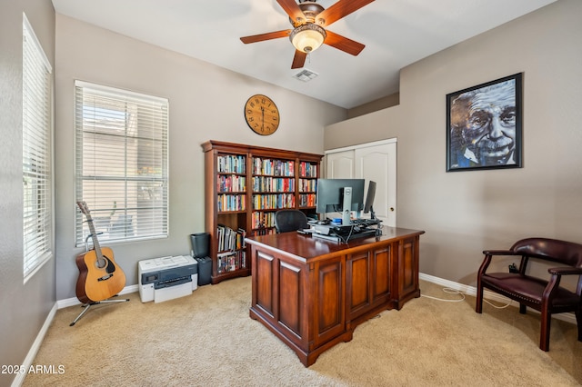 8417 W Northview Ave, Glendale, AZ 85305 - office area featuring light carpet, ceiling fan, and baseboards