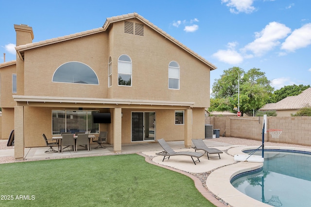 3126 W Stephens Pl, Chandler, AZ 85226 - rear view of property with stucco siding, a chimney, and a patio
