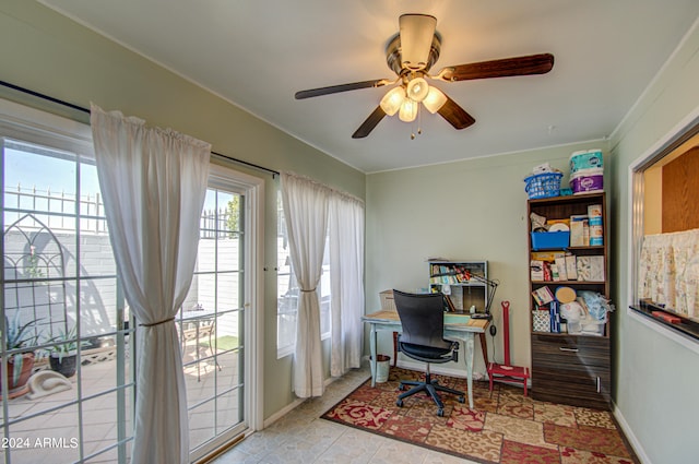 home office with ceiling fan