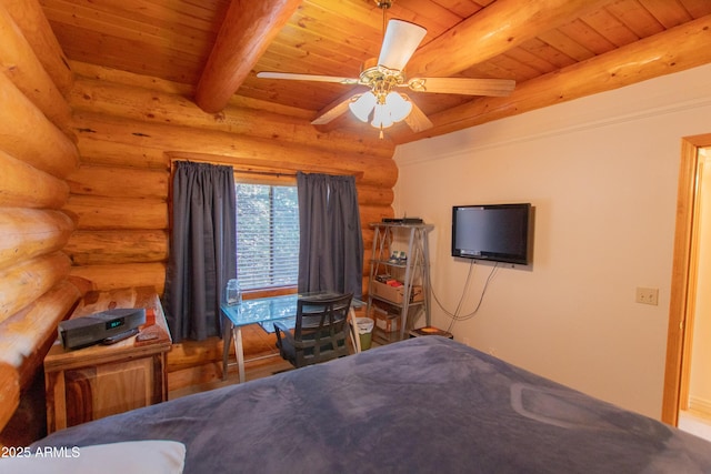 6168 W Hidden Pines Loop, Pine, AZ 85544 - bedroom with log walls and wooden ceiling with exposed beams
