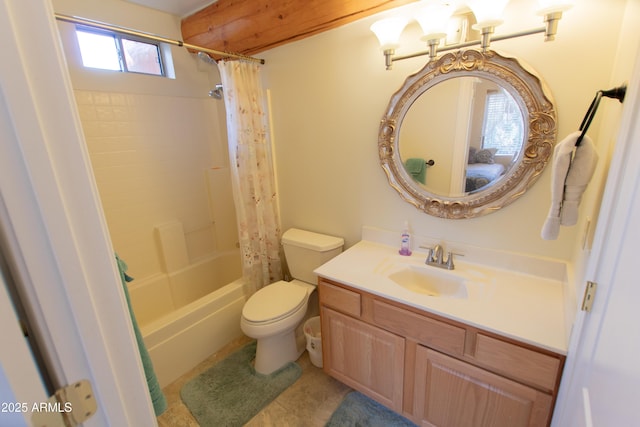 6168 W Hidden Pines Loop, Pine, AZ 85544 - bathroom featuring vanity, toilet, and shower / bathtub combination with curtain