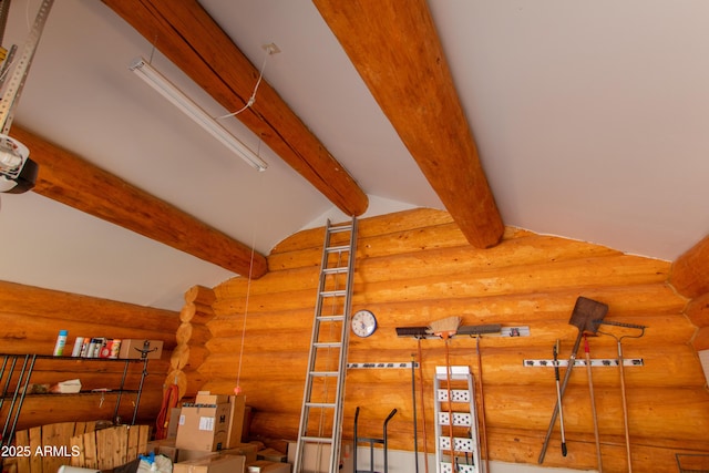 6168 W Hidden Pines Loop, Pine, AZ 85544 - garage view of beamed ceiling and log walls
