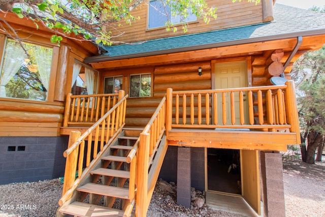 6168 W Hidden Pines Loop, Pine, AZ 85544 - entrance to property with a shingled roof and log exterior