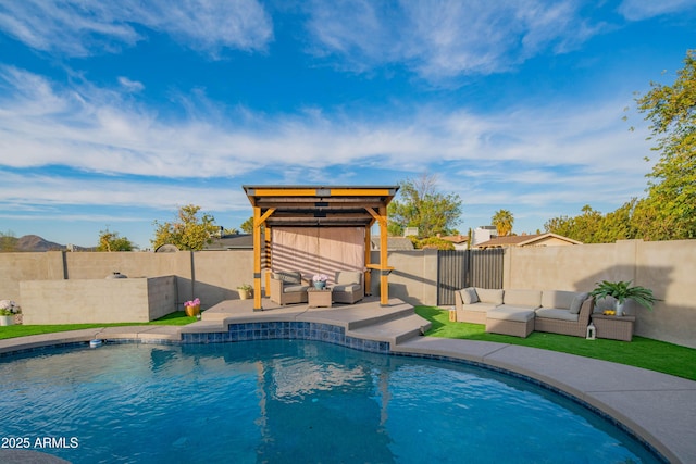 view of swimming pool with an outdoor living space