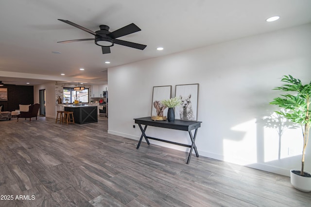 interior space with dark hardwood / wood-style floors