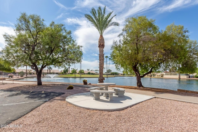 view of community featuring a water view